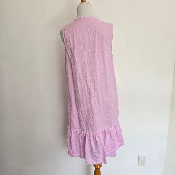 J. McLaughlin Maryann Linen Dress Pink A Line Relaxed Ruffle Women Medium - Picture 4 of 13